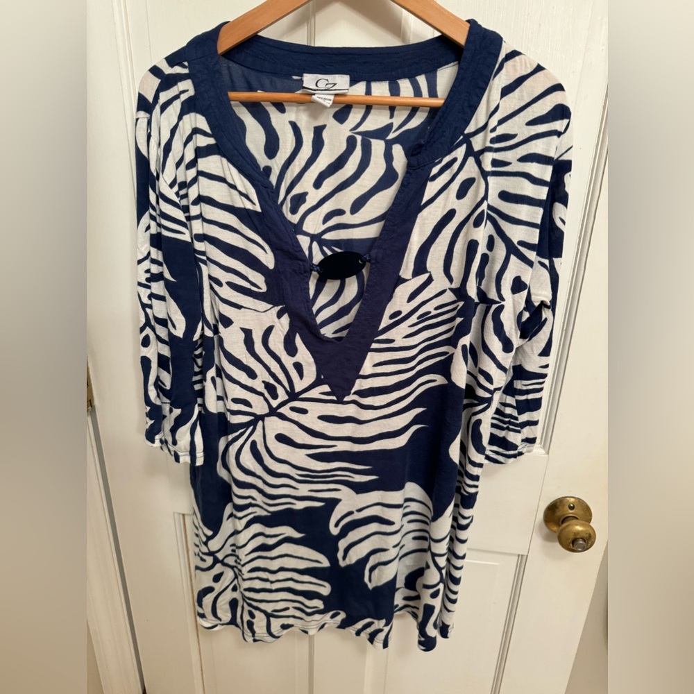 CZ beach coverup blue tropical print XL